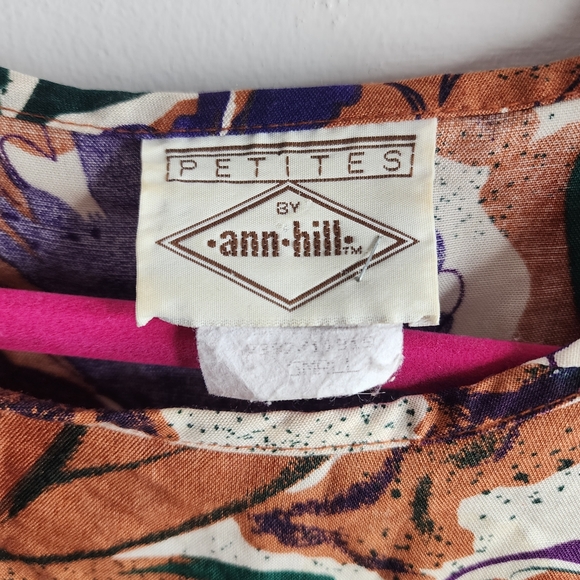 Vintage 80s Ann Hill Floral Short Sleeve Top Blouse Small - Picture 4 of 8